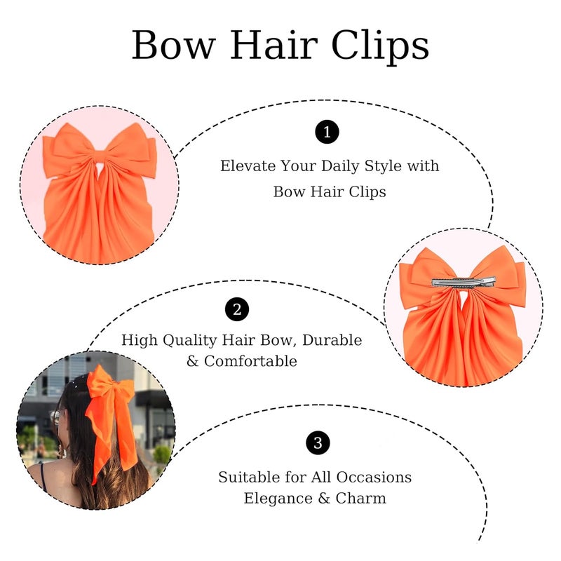 illpta Large Satin Bow Barrettes Clips in Orange, Bow Hair Clips for Women, Long Ribbon Hair Accessories Gifts for Girls(Orange) - Image 5